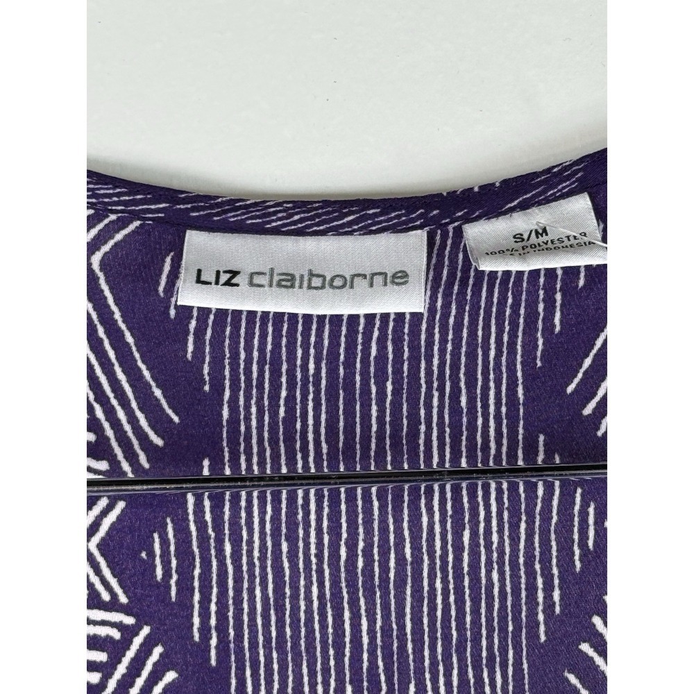 Liz CLAIBORNE‎ Purple Diamond Print Open Front Kimono Short Sleeve Top S/M - Picture 4 of 7